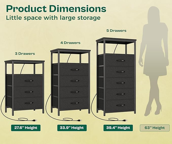 Huuger 5 Drawers Dresser with Charging Station, Dresser - Image 4