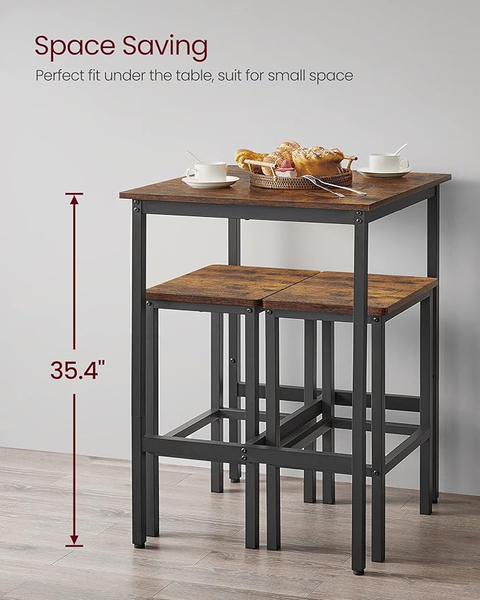 VASAGLE Bar Table and Chairs Set, Square Table - Image 5
