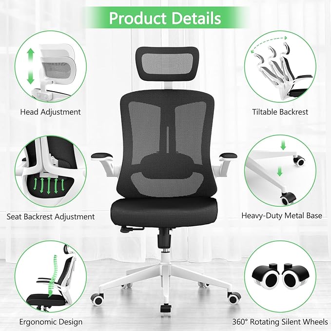 Office Desk Chair, High Back Ergonomic Comfy Offiec Chairs, Computer Mesh Chair - Image 6