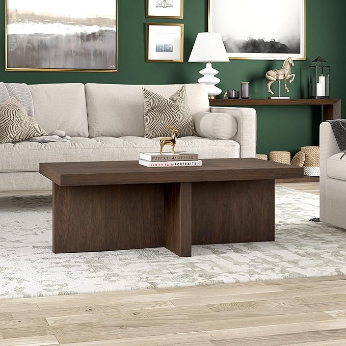 Henn&Hart 44" Rectangular Wood Pedestal Low-Profile Coffee Table - Image 6