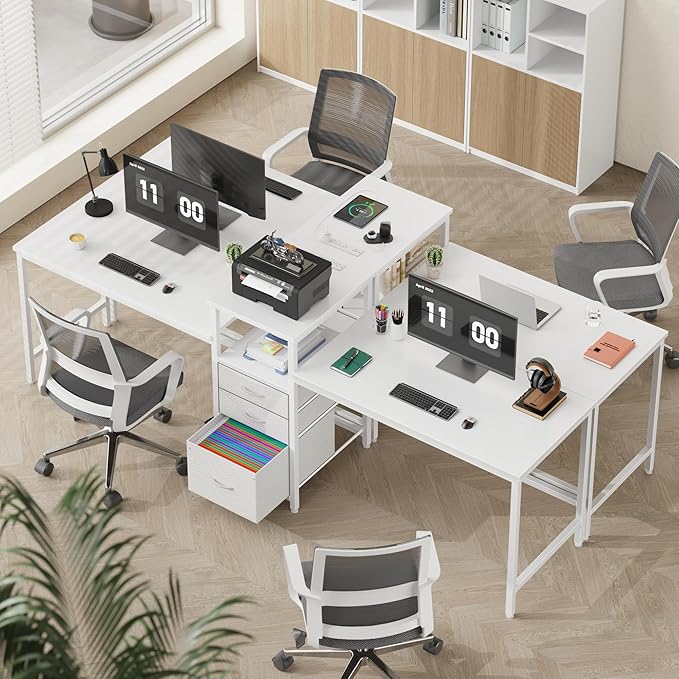 93'' Two Person Desk with Charging Station, Long Desk with 3 Drawers and - Image 7