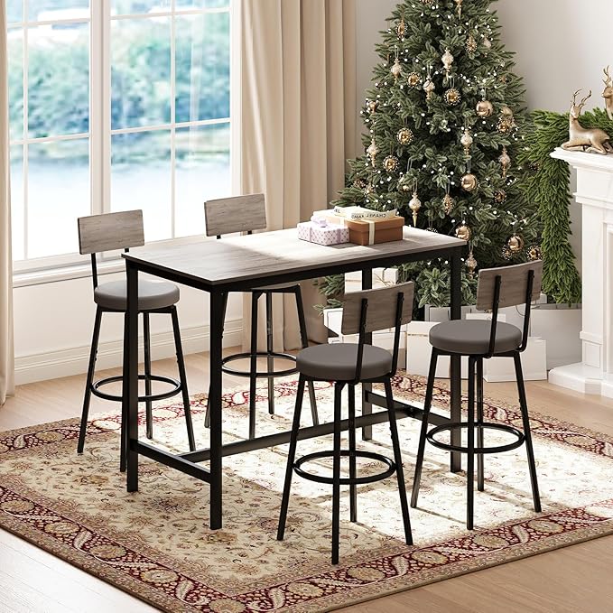 Dining Table Set for 4, 5-Piece Bar Table Set, Kitchen Table and Chairs - Image 7