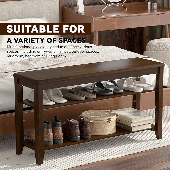Shoe Bench Storage Rubberwood, Entryway Bench - Image 5