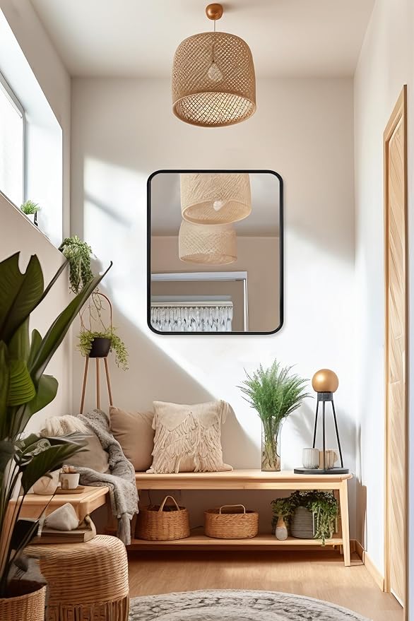 ANDY STAR 28x36 INCH Black Bathroom Mirror, Rounded Rectangle Mirror - Image 3