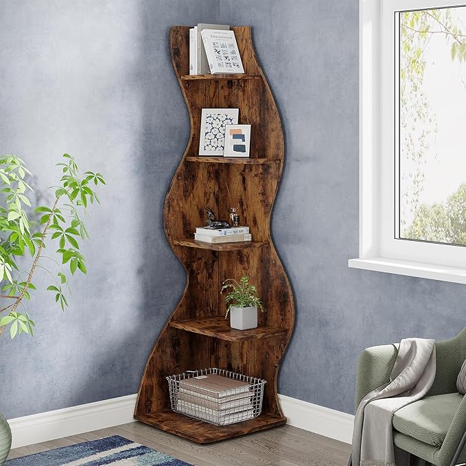 Tribesigns Corner Shelf, Rustic 5-Tier Wall Corner Bookshelf, Stylish Corner - Image 2