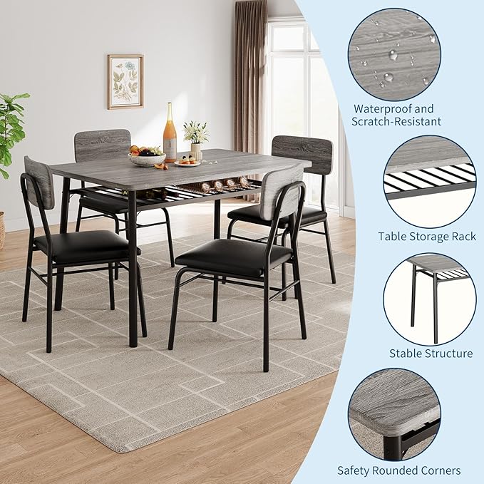 5-Piece Dining Table Set for 4, Wood Kitchen - Image 6