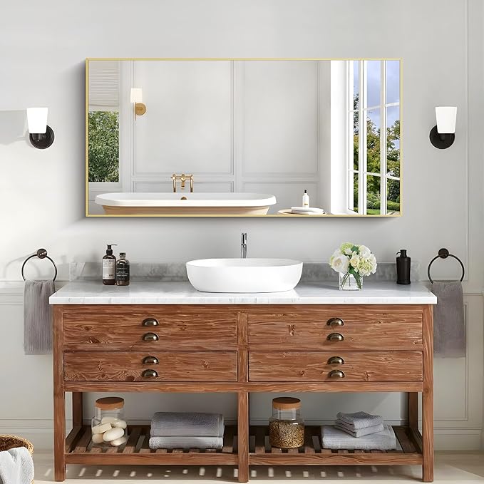 KOCUUY 24x48 Inch Large Gold Wall Mounted Mirror, Aluminum Framed Decorative - Image 2
