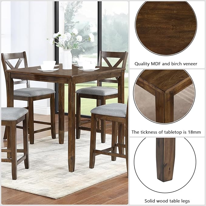 Dining Table Set for 4, Modern 5 Piece Dining Room Table Set - Image 3