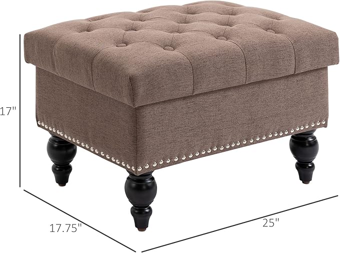 HOMCOM Ottoman with Storage for Living Room, Button-Tufted Fabric Bench for - Image 3