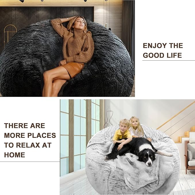 Bean Bag Chair Cover Without Filler, Big Round Soft Fluffy PV Velvet Washable - Image 5