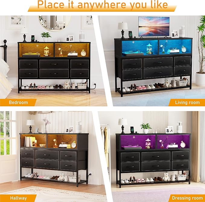 Black Dresser for Bedroom, 6 Drawers Led Dresser TV Stand - Image 7
