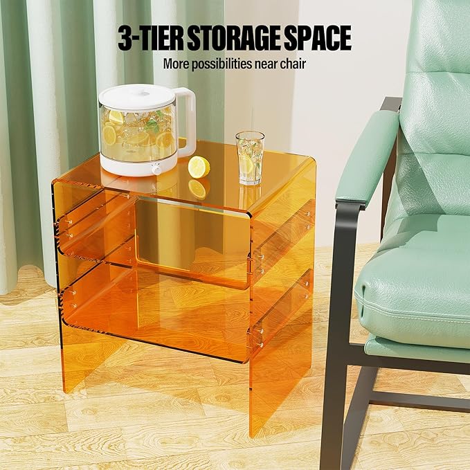 Acrylic 2-Tier Side Table with Storage Mini Modern End Table/Nightstand with - Image 4