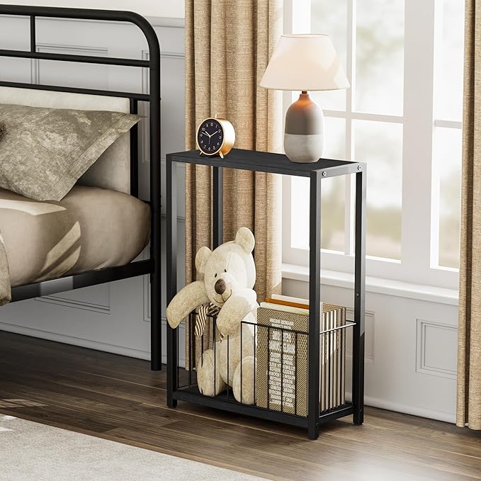 Narrow Side Table with Magazine Holder, Skinny End Table Perfect - Image 8