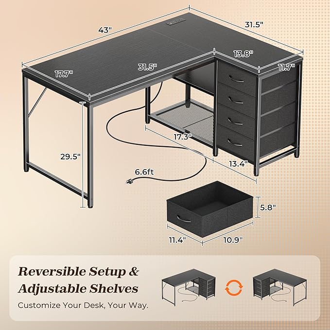 PRAISUN 43.3" Small Computer Desk - Image 2