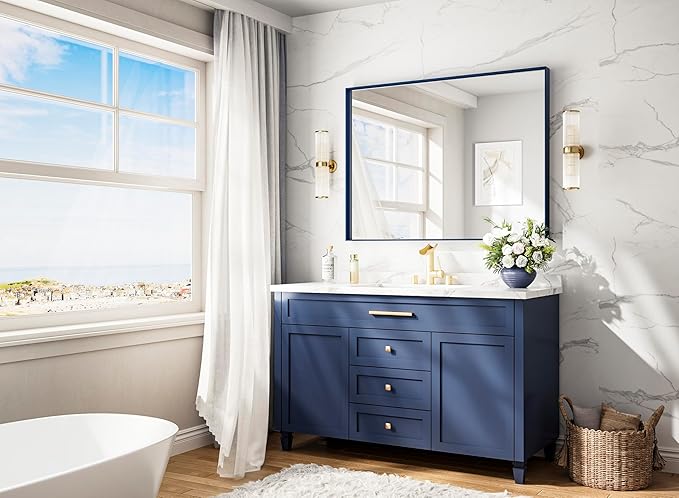 Keonjinn Blue Bathroom Mirror 40 x 30 Inch, Metal Frame Rectangular Wall Mirror - Image 2
