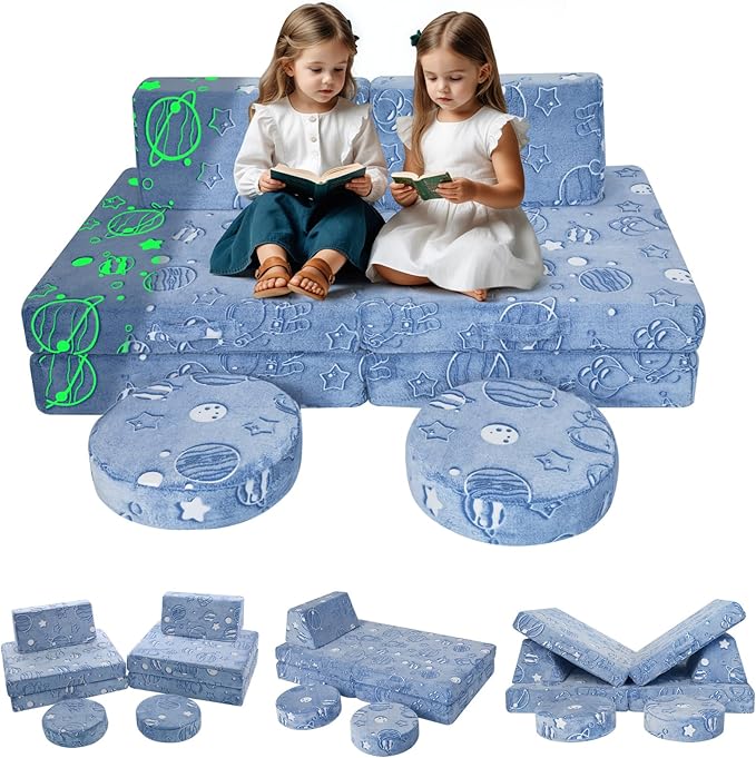 MeMoreCool Modular Glow Sofa for Kids, Space-Themed 8-Piece Convertible Foam by MeMoreCool