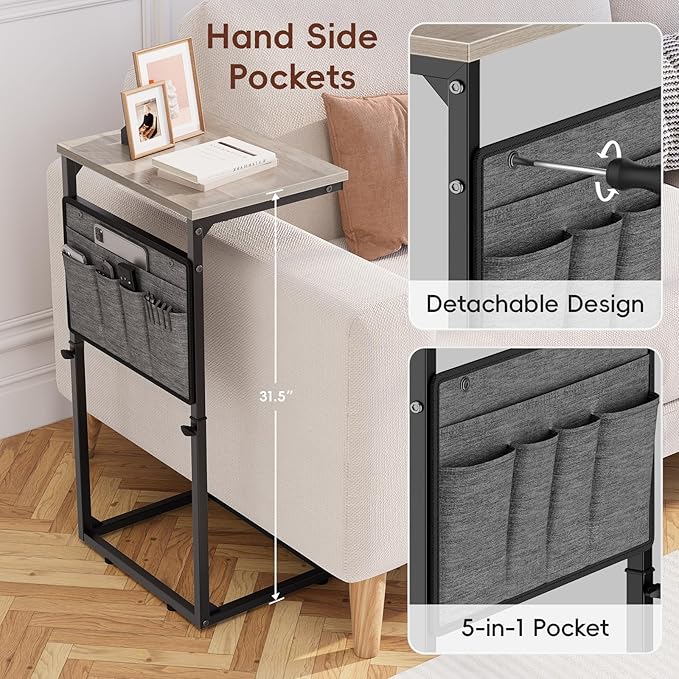 Vagusicc C Shaped End Table, Adjustable Height Small Couch Side Table - Image 5