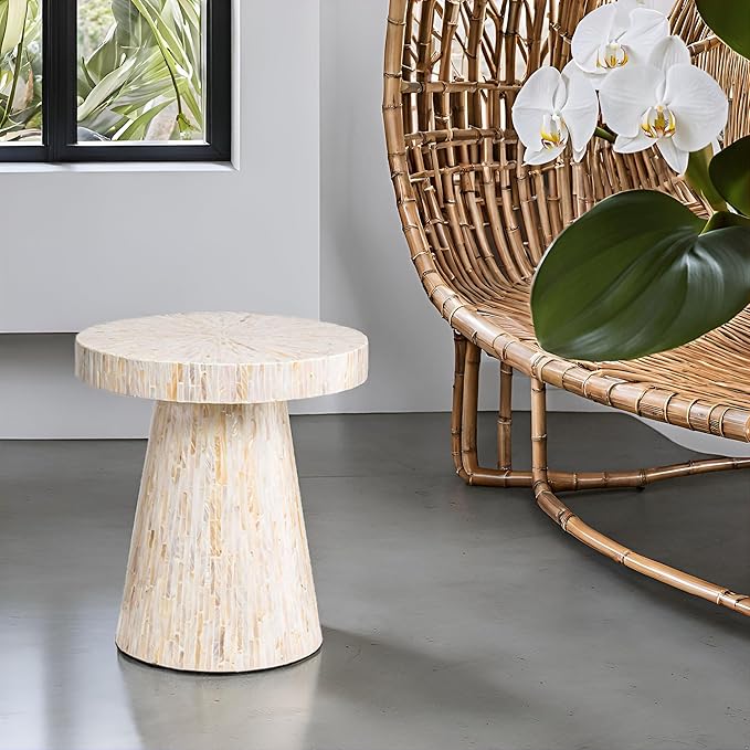 PEMAR Mother of Pearl Pedestal Side Table Modern Mushroom Minimalist Drink - Image 7