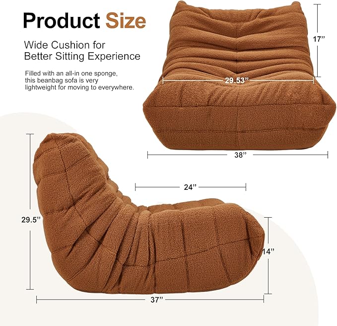 Bean Bag Chairs for Adults Giant Bean Bag Chair Memory Foam BeanBag Chair Big - Image 2