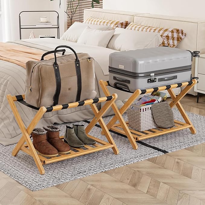 Fully Assembled Luggage Racks Pack of 2, Folding Suitcase Stand by SmartFENDEE