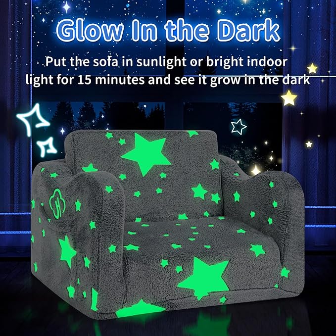 Kids Couch for Toddlers, 2-in-1 Kids Sofa Toddler Couch Chair Glow in The Dark - Image 5