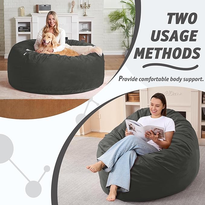 4FT Bean Bag Chair with Ultra Soft Velvet Cover Bean Bag Sofa with Memory Foam - Image 5