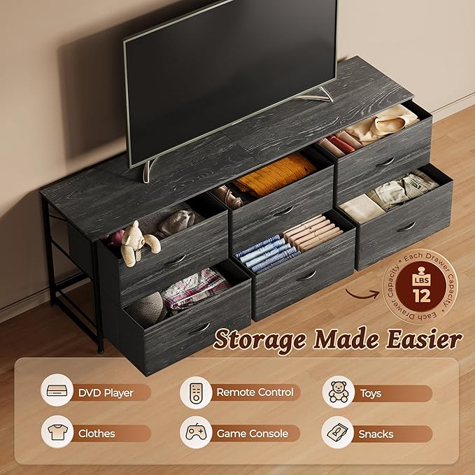 Huuger 63 Inch Long Dresser for Bedroom, TV Stand for 55, 70 Inch TV, 6 Drawer - Image 6