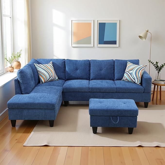 L Shaped Couch Modern Sectional Couch Upholstered Linen Fabric 3 Pieces Sofas by LynginsCreativeLife