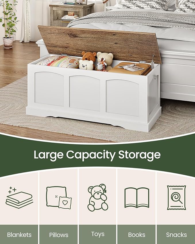 39.4" Storage Chest Bench with Lift Lid, Toy Chest with Safety Hinge, Entryway - Image 4