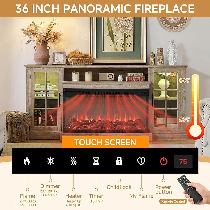 ROCKPOINT 3 Sided Glass 80" Fireplace TV Stand - Image 3