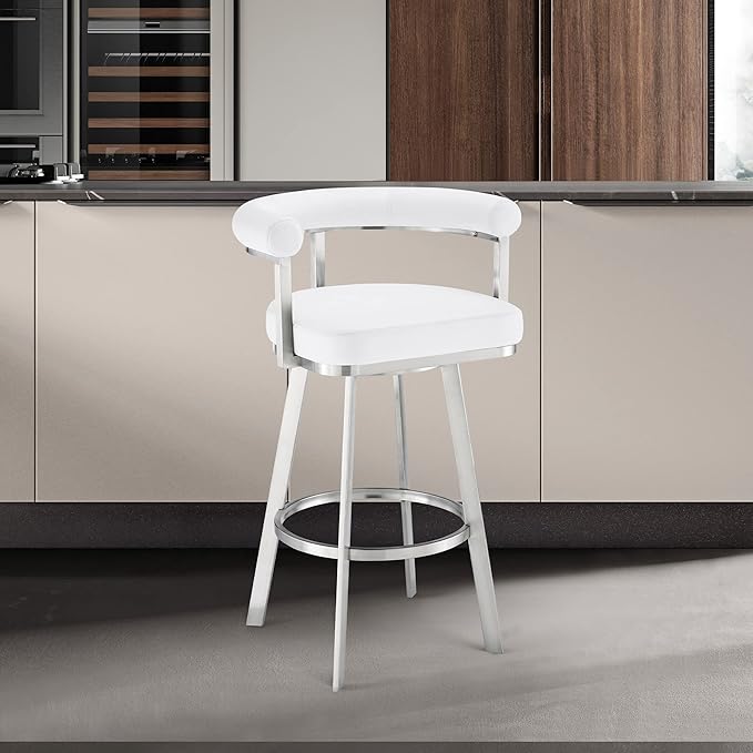 Armen Living Magnolia Swivel Bar Stool in Brushed Stainless Steel - Image 2