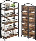 No-Assembly Folding Bookshelf Storage Shelves 5 Tiers Vintage Multifunctional by THKKYHomeOfficeFurniture
