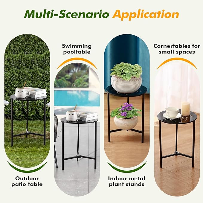 1 Pack 13" Metal Outdoor Side Tables Small Black Outside End Table - Image 6