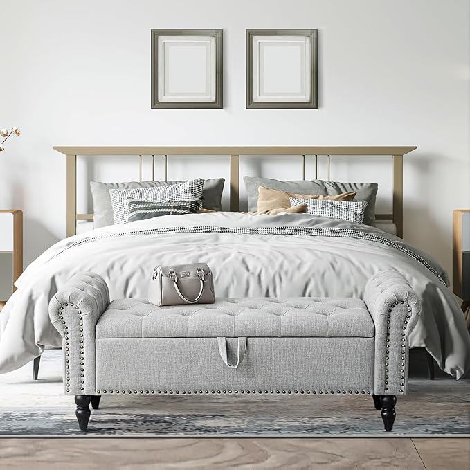 Furniliving 51” Bedroom Bench, End of Bed Bench - Image 2