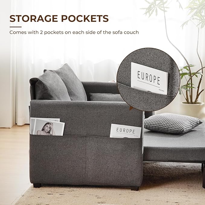 Furnimart 62" Queen Size Pull Out Sofa Bed, 3 in 1 Convertible Sleeper Bed - Image 7