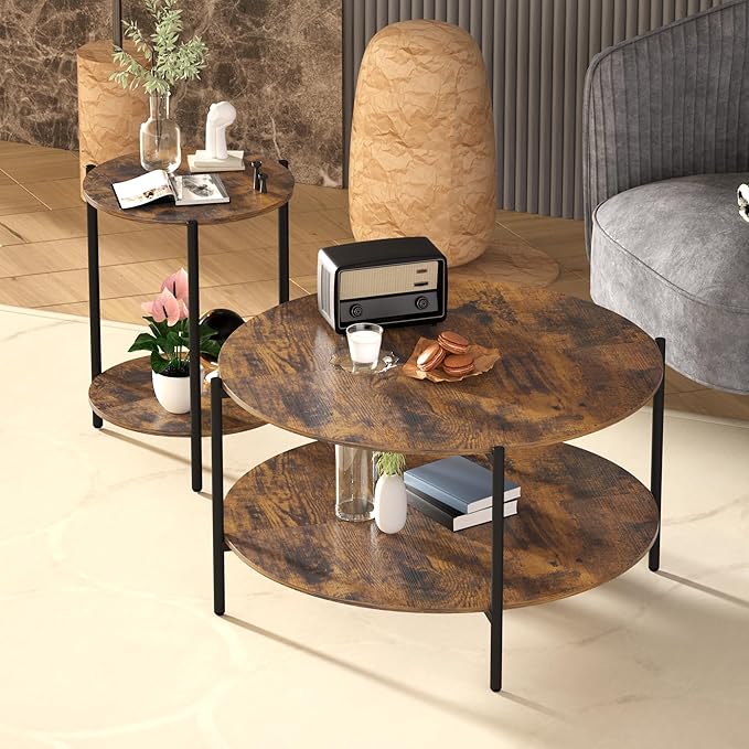 Round Side Table, 2-Tier Circle End Tables - Image 6