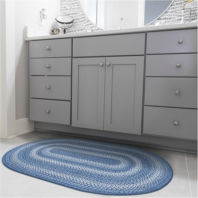 Denim Blue Oval Braided Rug, 2x3' by Homespice