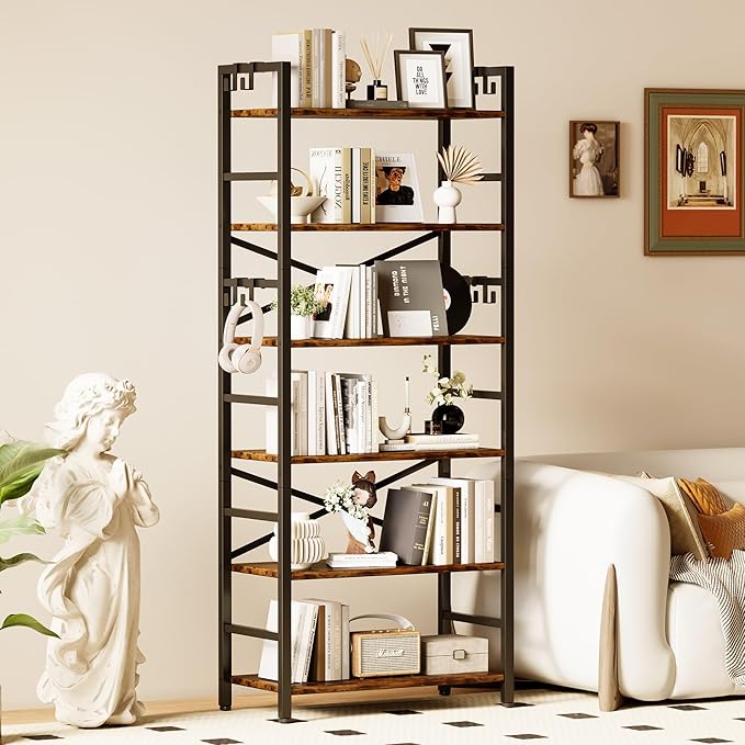6 Tier Bookshelf, Industrial Bookcase - Image 6