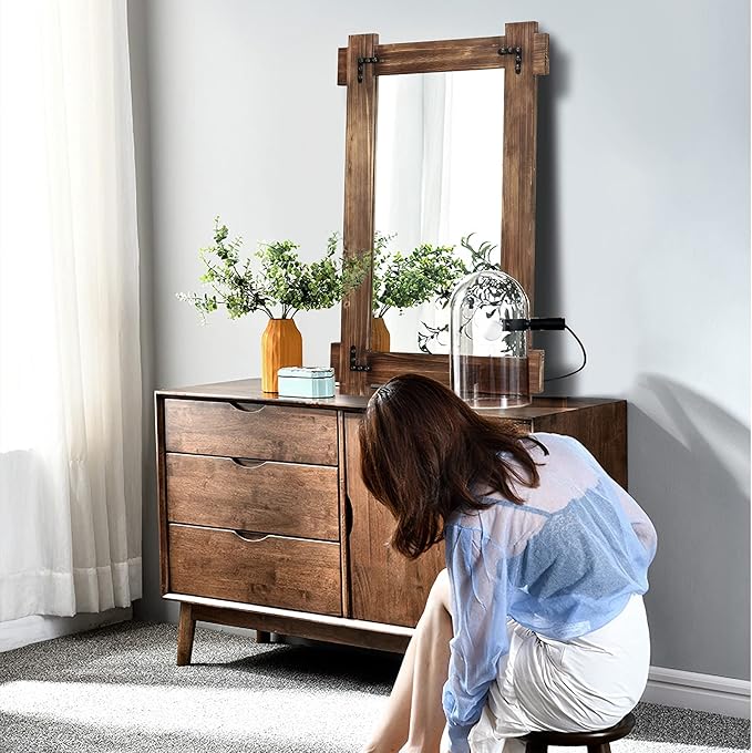 MeMoreCool Farmhouse Rustic Wood Framed Bathroom Mirror, Decorative Wall - Image 8