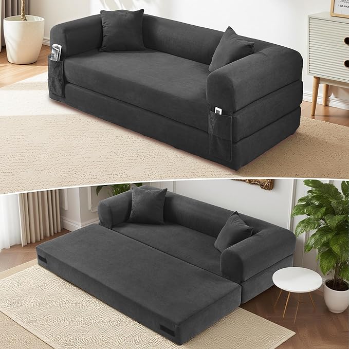 80" Convertible Sofa Bed, Corduroy Deep Seat Folding Pull Out Couch by Cleanthewayyouwant