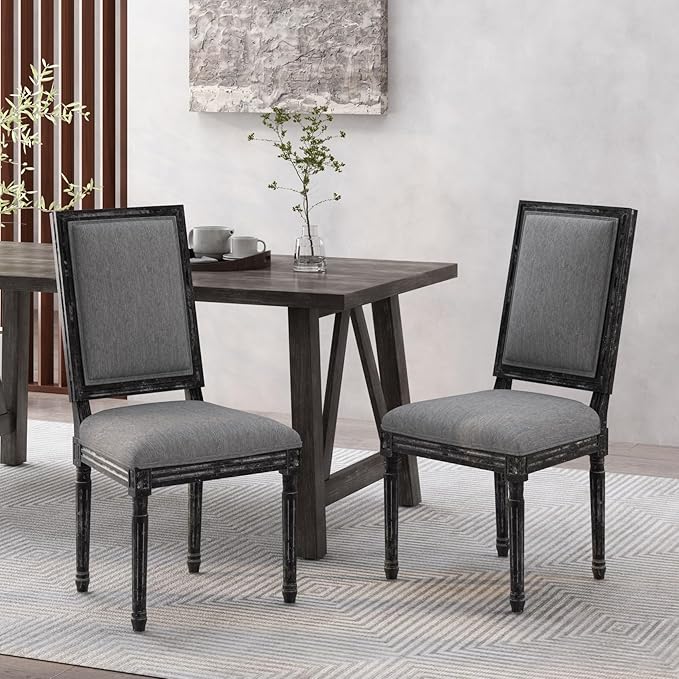 Merax Upholstered Solid Wood Dining Chairs Set of 2, French Country Style - Image 3
