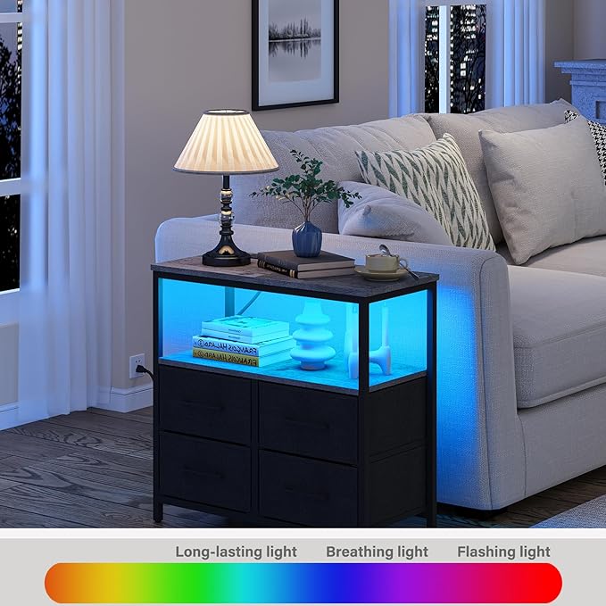 TUTOTAK LED Night Stand with Charging Station, Large Nightstand with USB and - Image 5