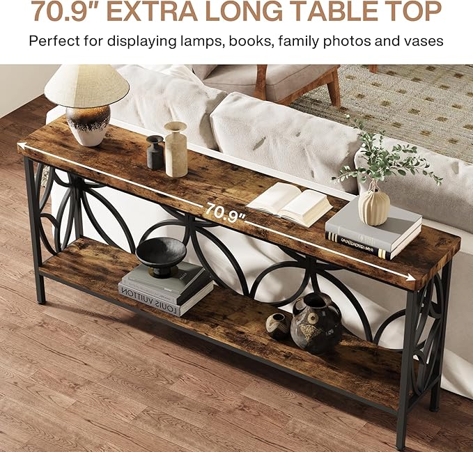 LITTLE TREE Sofa Table, 70.9 Inch Industrial Behind Couch Table - Image 7