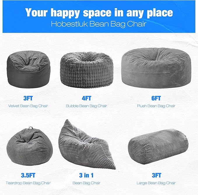 Hobestluk 3FT Bean Bag Chairs Adult Bean Bag - Image 8