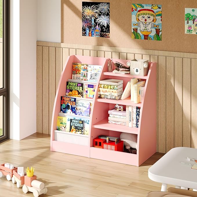 4 Tier Kids Bookshelf Set of 2, 4 Layer Sling Kids Book Shelf - Image 2
