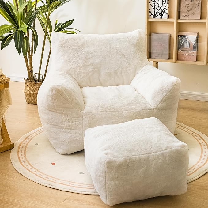 Bean Bag Chair with Ottoman, Armrest Bean Bag Chairs with Filler, Ultra Soft by Cvortll