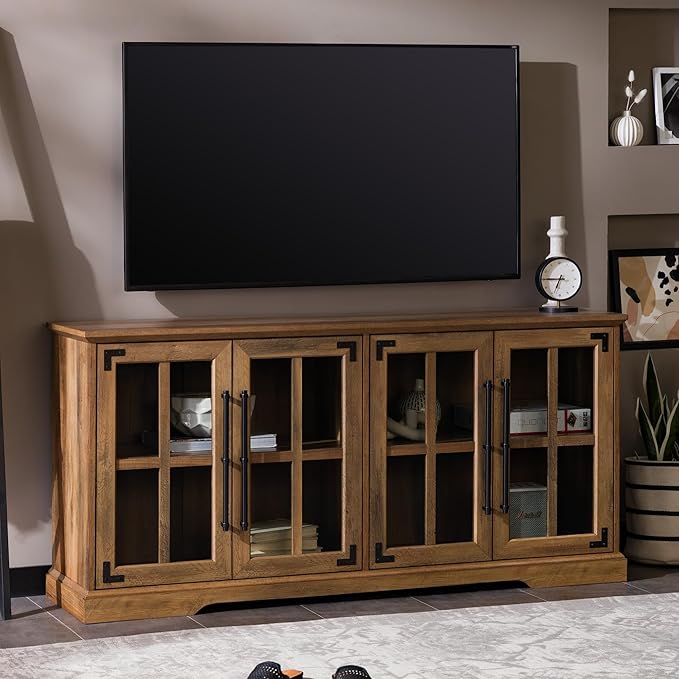 Walker Edison Farmhouse Barn Glass Door Wood Universal TV Stand - Image 2