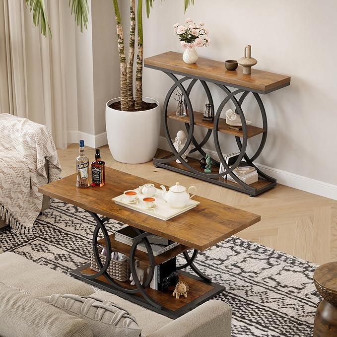 GiftGo Narrow Console Table for Entryway Industrial 3-Tier Sofa Table Behind - Image 6