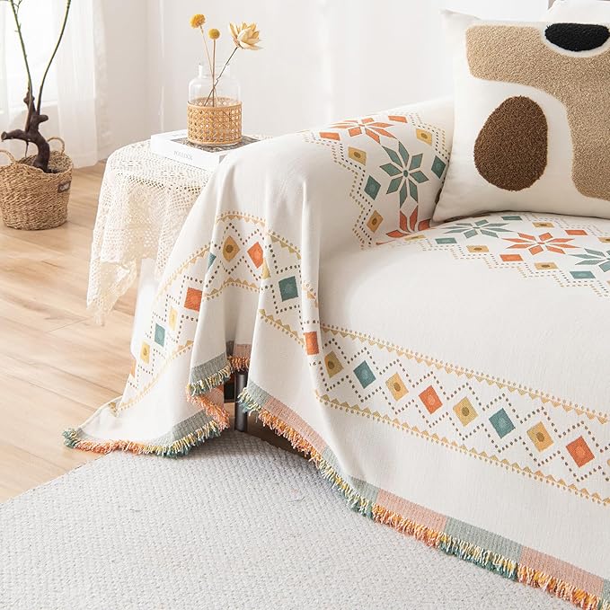 STACYPIK Modern Beige Couch Cover, Boho Jacquard Furniture Protector - Image 4