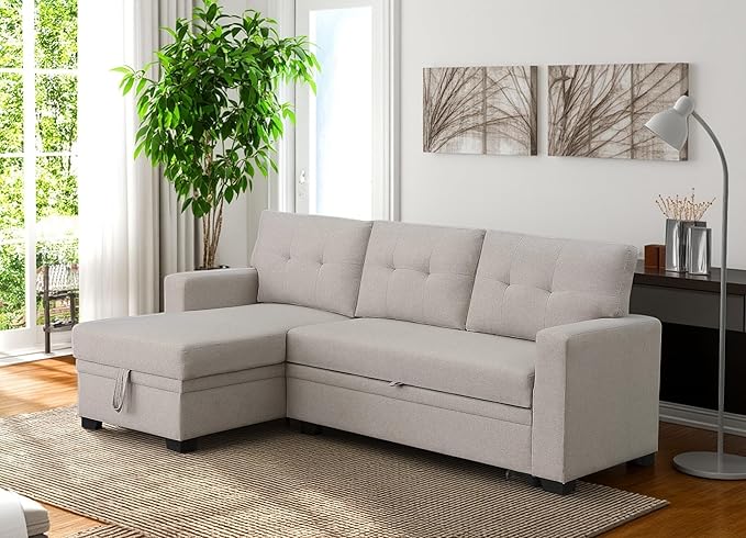 82 Inch Convertible Sleeper Sectional Sofa by Unknown